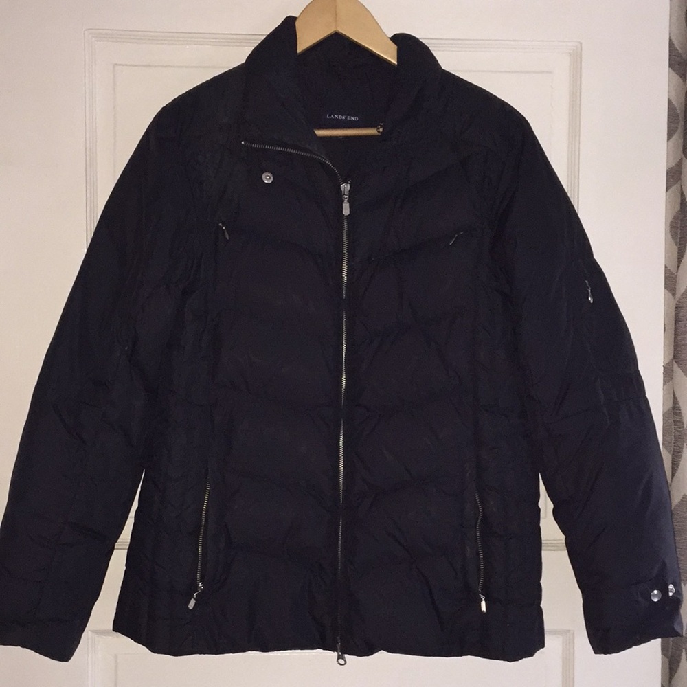 Lands End Black Puffer Coat Size M